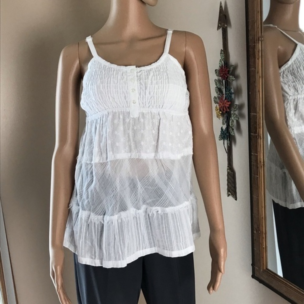 SO White Sheer Tank w Adjustable Straps Size L EUC